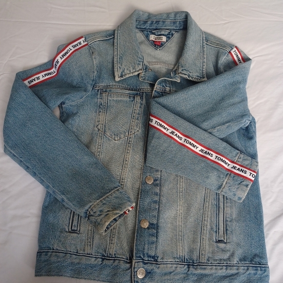VTG TOMMY HILFIGER Trucker Sydney Tape Light Jacket Women's Sz M Capsule Spring - Picture 4 of 12
